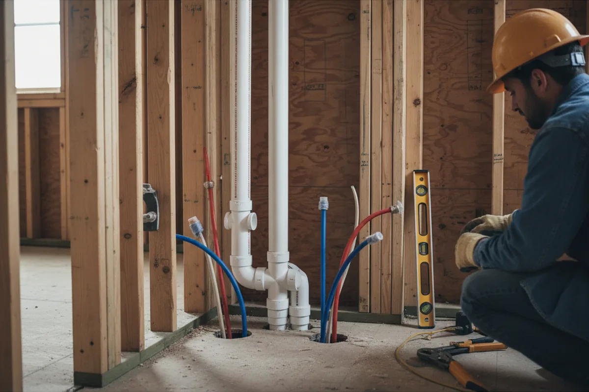 Drain and supply rough-in during Drain Cleaning in Port Murray